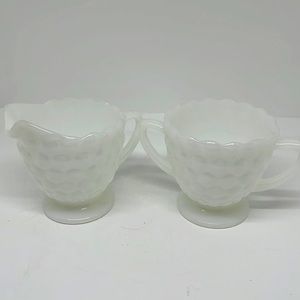 Vintage Anchor Hocking Milk Glass Creamer & Sugar Bowl Set